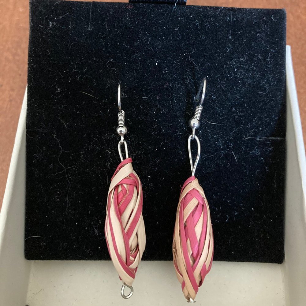 NBW Handmade Red and Beige African Dangle Earrings